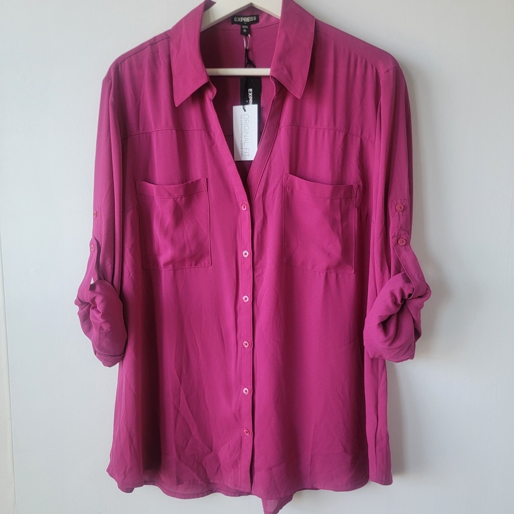 Express women's the portofino shirt size XL roll-tab sleeve button up Work